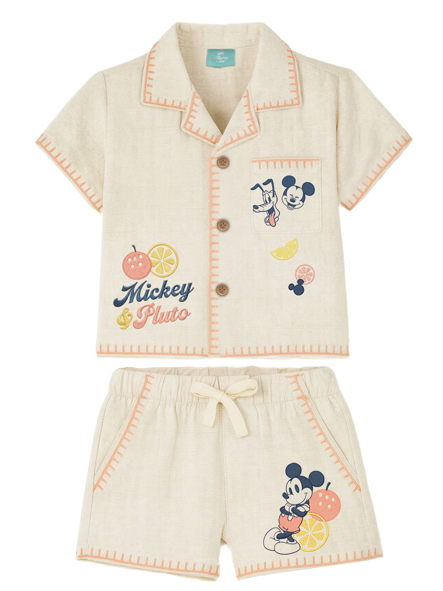 Mickey and Pluto Baby Boy Linen Short Set, Sizes 0/3 Months-24 Months