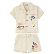 Mickey and Pluto Baby Boy Linen Short Set, Sizes 0/3 Months-24 Months
