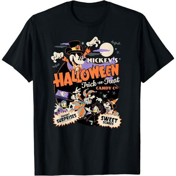 Mickey’s Halloween Trick or Treat Candy Co. DTG Print Unisex T-Shirt,Black Color,Size L