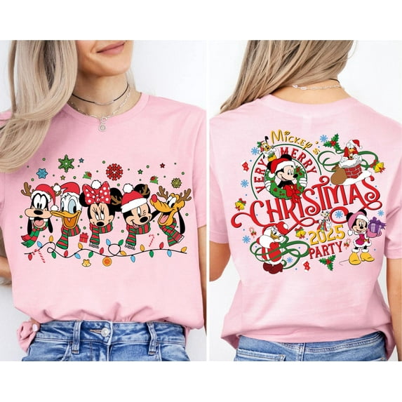 Mickey’s Very Merry Christmas Shirt, Disney Xmas Party T-Shirt, Disneyland Family Holiday Sweatshirt, Mickey And Friends Christmas Tees,Light Pink Color,Size 2XL