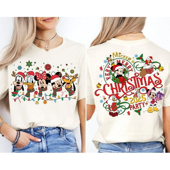 Mickey’s Very Merry Christmas Shirt, Disney Xmas Party T-Shirt, Disneyland Family Holiday Sweatshirt, Mickey And Friends Christmas Tees,Natural Color,Size XL