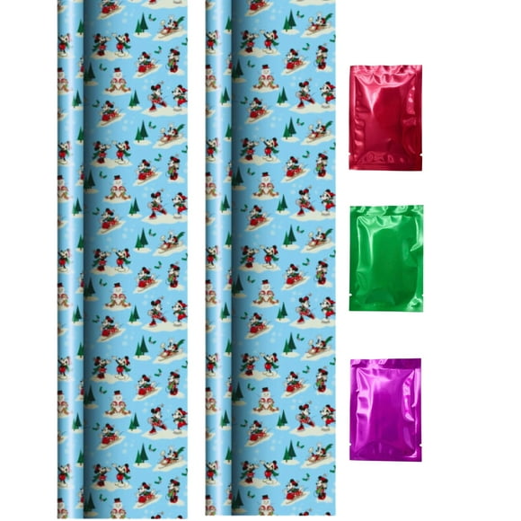 Mickey's Winter Wonderland Blue Gift Wrapping Paper (2 Rolls, Total 40 sqft) Premium Gift Wrap EasyCut Birthday Christmas Presents Holiday Party Supply w/Snoep in Beperkte Oplage