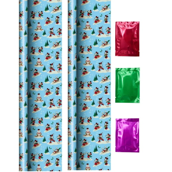 Mickey's Winter Wonderland Blue Gift Wrapping Paper (2 Rolls, Total 40 sqft) Premium Gift Wrap EasyCut Birthday Christmas Presents Holiday Party Supply w/Snoep in Beperkte Oplage