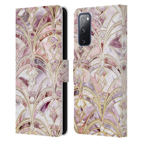 Micklyn Le Feuvre Marble Patterns Dusty Rose And Coral Art Deco Marbling Pattern Leather Book Wallet Case Cover Compatible with Samsung Galaxy S20 FE / 5G