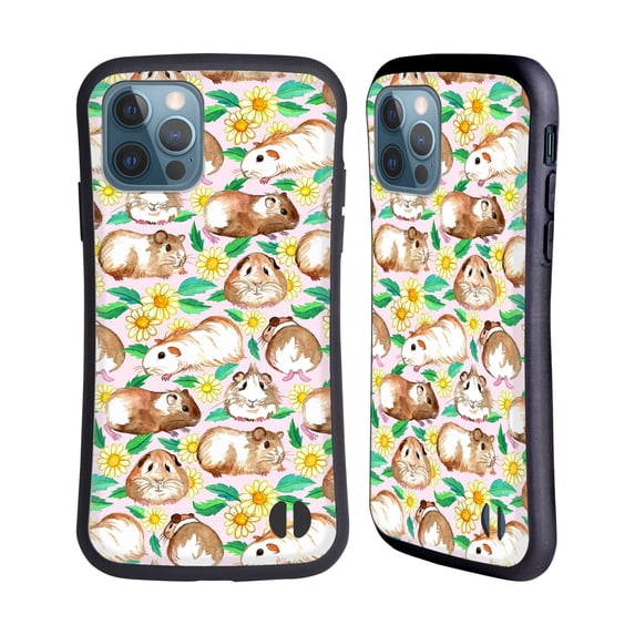 Micklyn Le Feuvre Patterns 2 Guinea Pigs And Daisies In Watercolour On Pink Hybrid Case Compatible with Apple iPhone 12 / iPhone 12 Pro