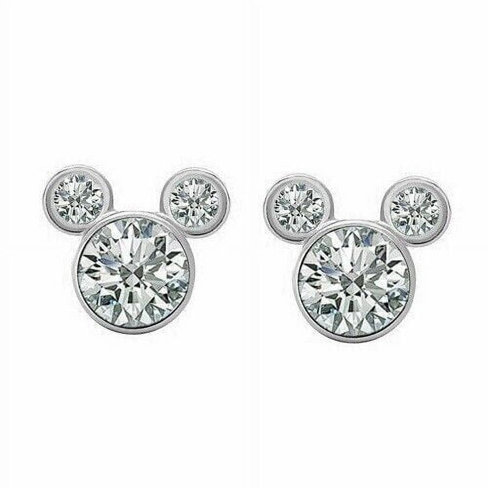 NM JEWELS Micky Mouse Women's Stud Earrings 925 Sterling Silver 2 Ct Round Cut Lab Created Diamond