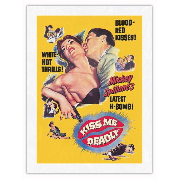 Micky Spillane’s Kiss Me Deadly - Starring Ralph Meeker - Vintage Film Noir Movie Poster c.1955 - Japanese Unryu Rice Paper Art Print (Unframed) 18 x 24 in