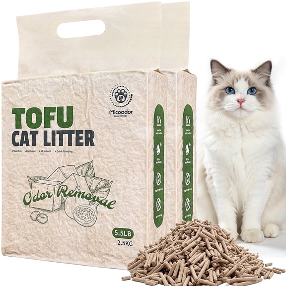 Micoodor Natural Tofu Cat Litter  Fig Extract for Powerful Odor Elimination, Clumping, Flushable, Dust-Free, Super Absorbent & Quick-Drying, 100% Plant-Based, 11 lbs (5.5lb  2 Bags)