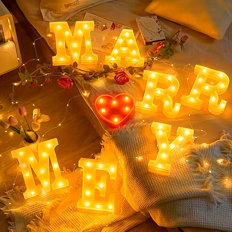 Micremcy Mary Me luminous letter proposal decoration, Mary Me with love lamp is perfect for wedding proposal romantic night decoration, wedding season, guest room, wedding bedroom decoration