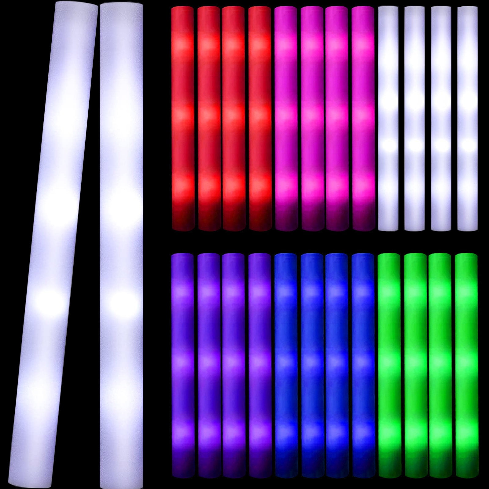 Micrency 36 Mixed Color Foam Light Sticks - Glow in the Dark - Very Suitable for Party Revelry, Wedding, Birthday, Music Festival, Holiday Decoration Halloween and Christmas