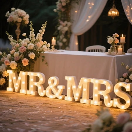 Micrency 6 Pcs Mr and Mrs LED Sign Neon Mr and Mrs Sign for Wedding Table Heart Romantic Candles Light up Letters for Romantic Night Decor(White) ?
