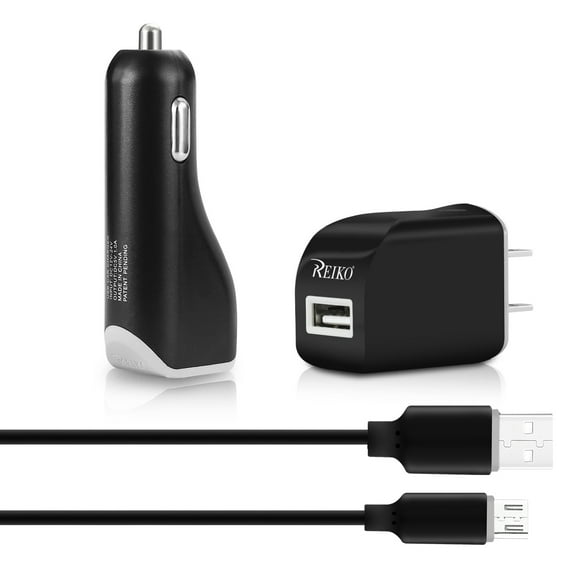 Micro 1 Amp 3-in-1 Car R Wall Adapter With Usb Cable In Black