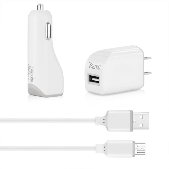 Micro 1 Amp 3-in-1 Car R Wall Adapter With Usb Cable In White
