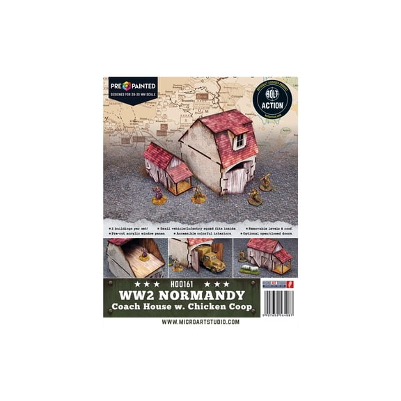 Micro Art Studio: Pre Painted WWII Normandy Coach House w/ Chicken Coop