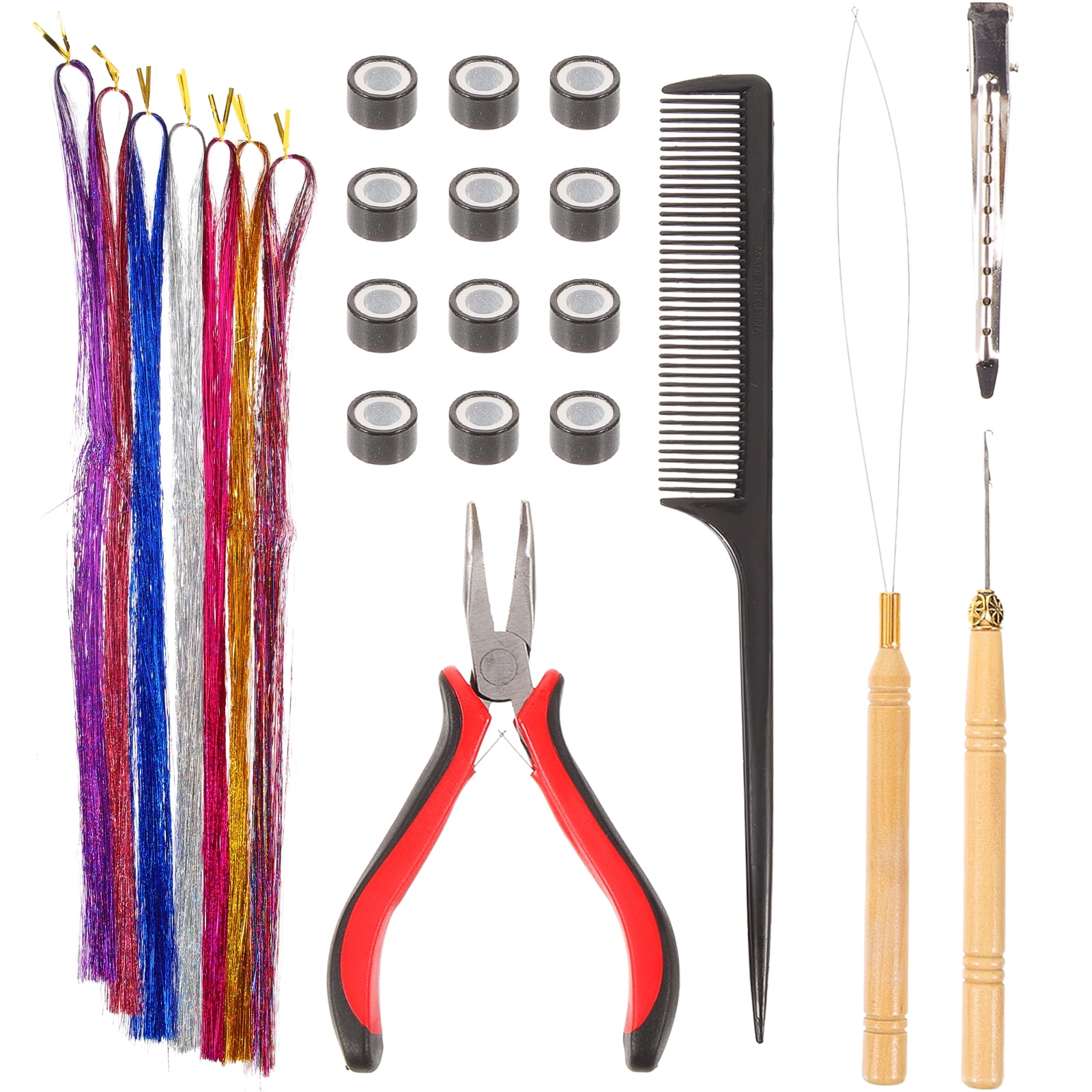 Micro Beads Hair Extension Tool Set Wig Miss Tinsel Strands Wire Connection Silicone Buckle Pet