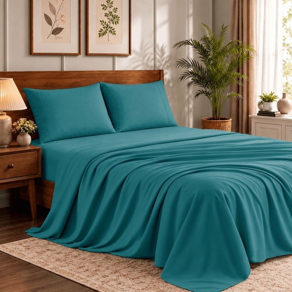 Etui Home King 4 Piece Microfiber Bed Sheet Set – Ultra Soft Double Brushed Bedding, Deep Pocket Fits Mattresses Up to 15", Wrinkle & Fade Resistant, Teal
