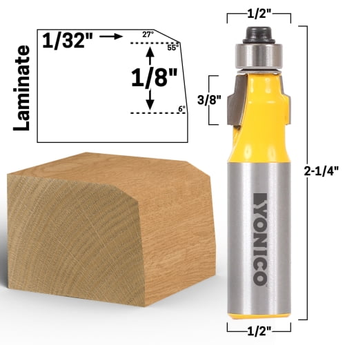 Micro Bevel No File Radius Trim Router Bit - 1/2" Shank - Yonico 14936