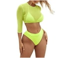 thumbnail image 1 of Micro Bikinis for Women 3 Piece Swimsuits Push Up Triangle Bra,Swim Briefs and Long Sleeve Crop Cover Ups with Built-In-Bra, 1 of 3
