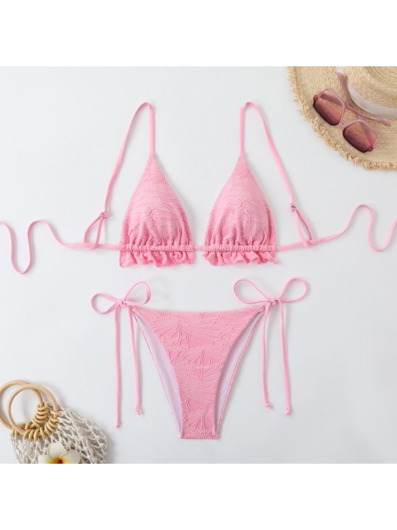Micro Bikinis for Women Halter Tie Neck Triangle Bra String Thong with Built-In-Bra