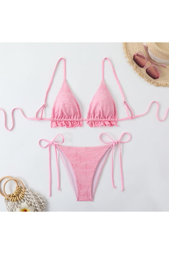 Micro Bikinis for Women Halter Tie Neck Triangle Bra String Thong with Built-In-Bra