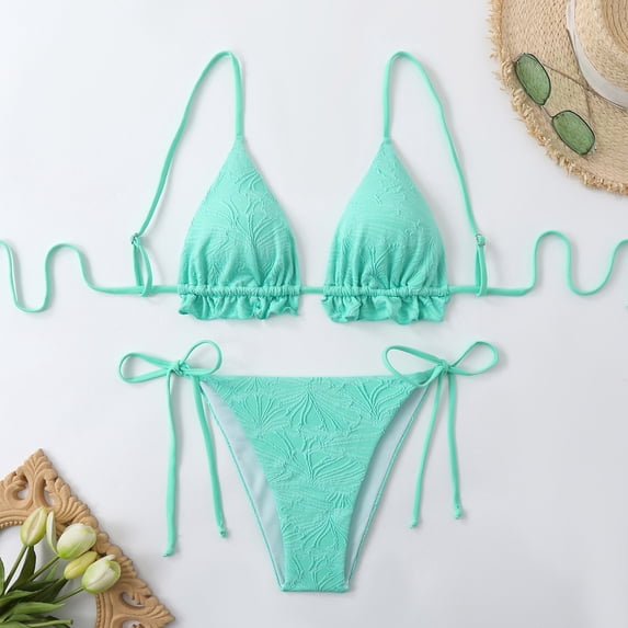 Micro Bikinis for Women Halter Tie Neck Triangle Bra String Thong with Built-In-Bra