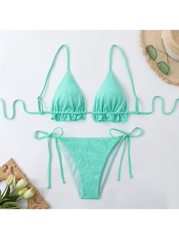 Micro Bikinis for Women Halter Tie Neck Triangle Bra String Thong with Built-In-Bra