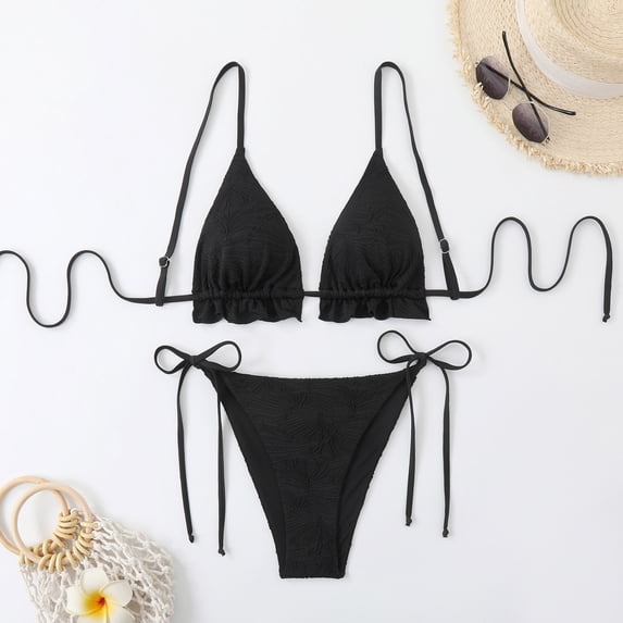 Micro Bikinis for Women Halter Tie Neck Triangle Bra String Thong with Built-In-Bra