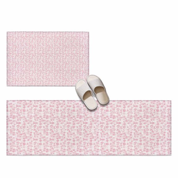Micro Blossoms 2 Pieces Non-Slip Kitchen Mat Set, Rustic Minimalist Pink Pastel Print Tiny Petal Soft Door Mat with Rubber Backing, Dirtproof Rugs for Entrance Doorway, 23.6x35.4in+23.6x70.9in