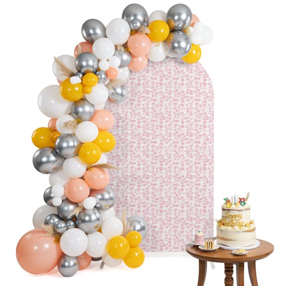 Micro Blossoms Arch Backdrop Cover 5FT Rustic Minimalist Pink Pastel Print Tiny Petal Spandex Fitted Arch Covers Stretchy Backdrop Decoration for Wedding Birthday Graduation Party