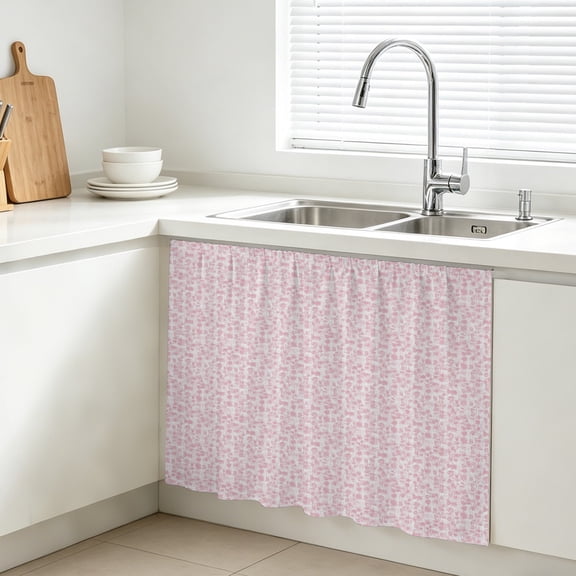Micro Blossoms Cabinet Curtain, Rustic Minimalist Pink Pastel Print Tiny Petal Sink Skirt for Bathroom, Under Sink shelf Curtain Privacy Drape for Kitchen Laundry Room 10x11in