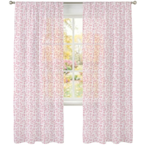 Micro Blossoms Sheer Curtains 108 Inches Long 2 Panels, Rustic Minimalist Pink Pastel Print Tiny Petal Semi Sheer Rod Pocket Window Curtains Light Filtering Drapes for Living Room Bedroom