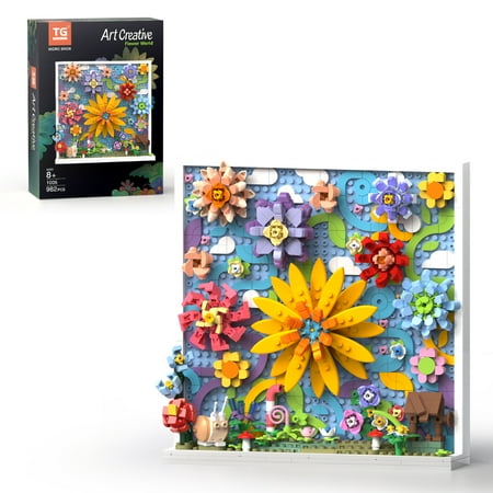 Micro Brick Flower World Building Set, 3D Floral Wall Art Home office Decoration, Creative Building Craft Set, Ideas Gift Building Toy for Adults,Teens Ages 8+ Kids