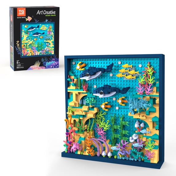 Micro Brick Ocean World Building Set, 3D Wall Art Home office Decoration, Creative Building Craft Set, Ideas Gift Building Toy for Adults,Teens Ages 8+ Kids