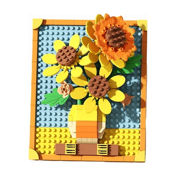 Micro Brick Rocket Building Set,Sunflower Botanical Wall Art Building Toy for Home Office Decor, Christmas Birthday Presents for Lover Adults 260PCS