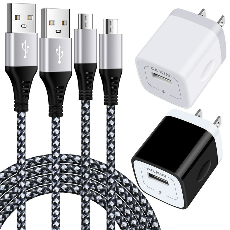 Micro Cable Cable,Micro USB Cable 6ft with 2PACK USB Wall Charger