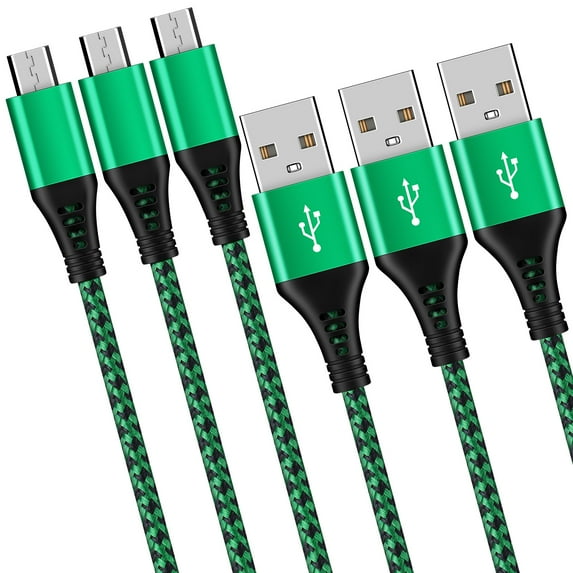 Micro Cable,Micro USB Cable,6ft 3 Pack AILKIN Android Charging Cable Nylon Braided High Speed Fast Charging Cord USB Charger Android Micro Cables 6ft Charge&Sync for Samsung Galaxy,Green