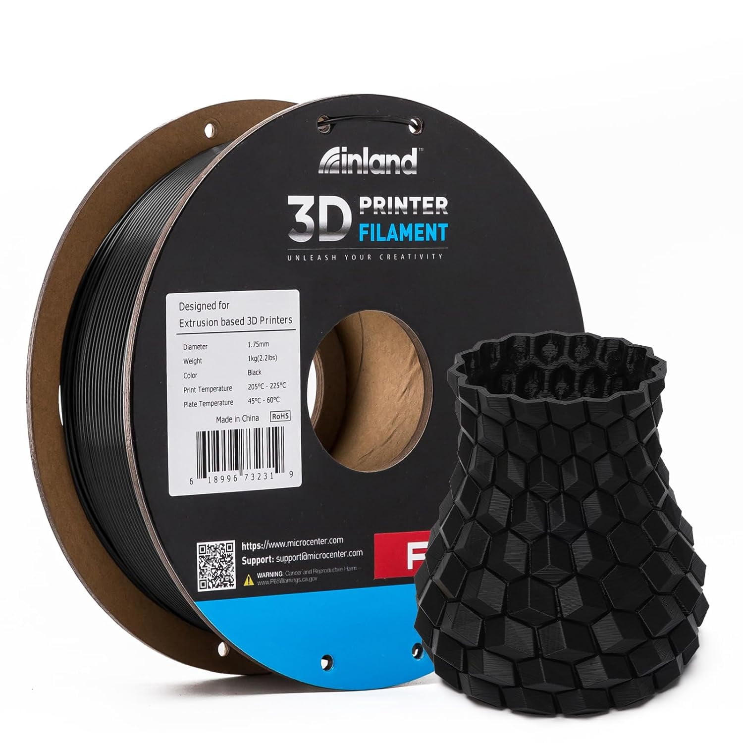 Micro Center PLA+ 3D Printing Filament 1.75mm - PLA Pro Dimensional Accuracy +/- 0.03 mm - 1kg Cardboard Spool (2.2 lbs) (1 Pack Black, 1.75mm)