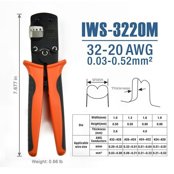 Micro Connector Pin Crimping Tool 0.03-0.52mm 32-20AWG Ratcheting Crimper