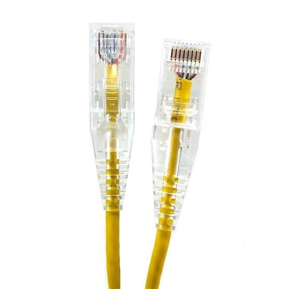 Micro Connectors 1 ft. Ultra Slim 28AWG Cat6 UTP RJ45 Patch Cables, Yellow - Pack of 5