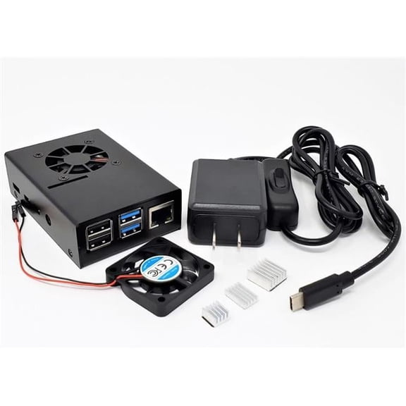 Micro Connectors Aluminum Case for Raspberry Pi 4 Model B with Fan & USB-C Power, Balck