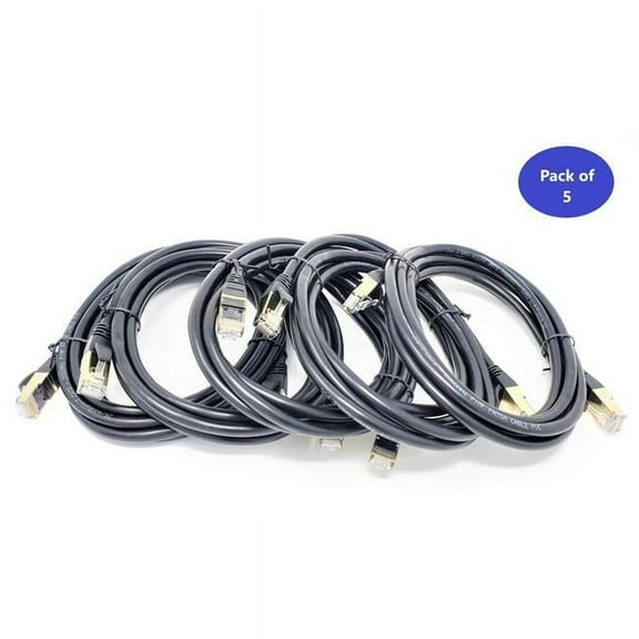 Micro Connectors E12-007B-5 7 ft. CAT 8 SFTP Double Shielded RJ45 Snagless Ethernet Cable, Black - Pack of 5