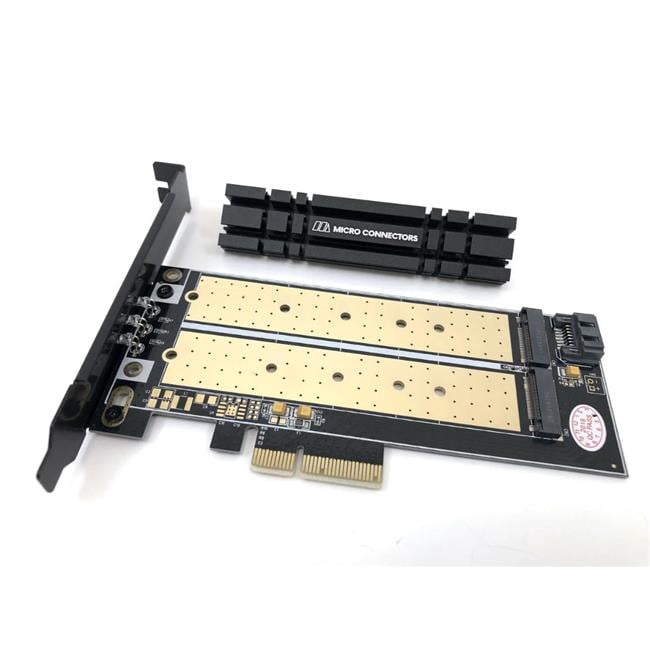 Micro Connectors PCIE-M21101HS M.2 NVMe Plus M.2 SATA 110mm SSD PCIe x 4 Adapter with Heat Sink