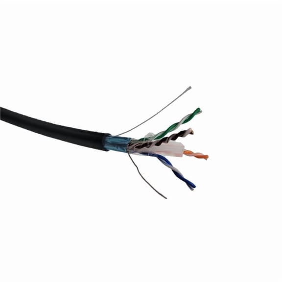 Micro Connectors TR4-560EB-DB 1000 ft. CAT 6E Shielded Solid Direct Burial Outdoor Bulk 23AWG Cable - Black