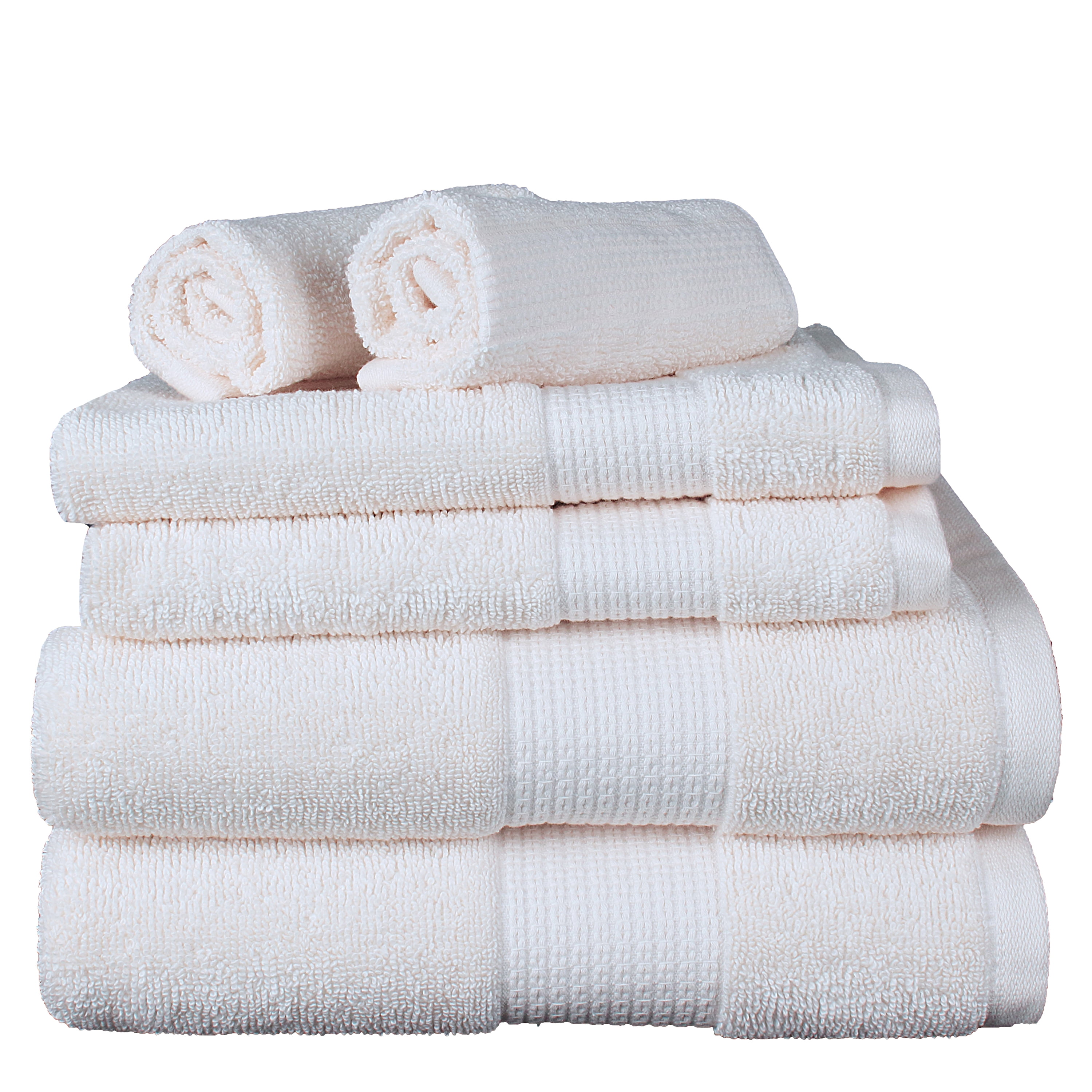 Aertex Solid 100% Cotton 520 GSM 6 Piece Bath Towel Set, Soft & Absorbent, Quick Dry, 2 Bath 27x54, 2 Hand 16x28, 2 Wash 13x13, Egg Shell, OEKO-TEX® Certified