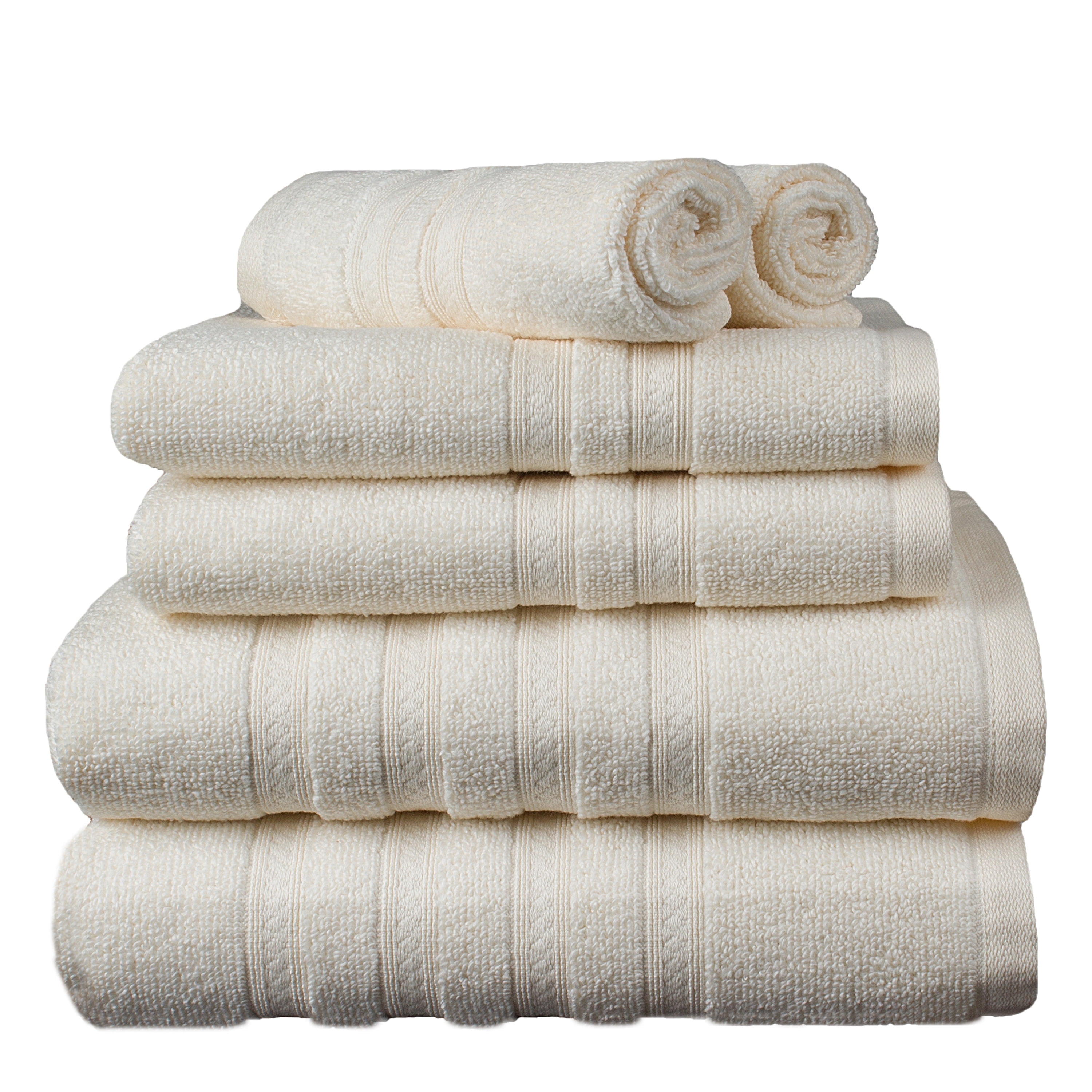 Express Solid 100% Cotton 520 GSM 6 Piece Bath Towel Set, Soft & Absorbent, Quick Dry, Size 27x54 Inches, Durable Everyday Use, Ivory, OEKO-TEX® Certified
