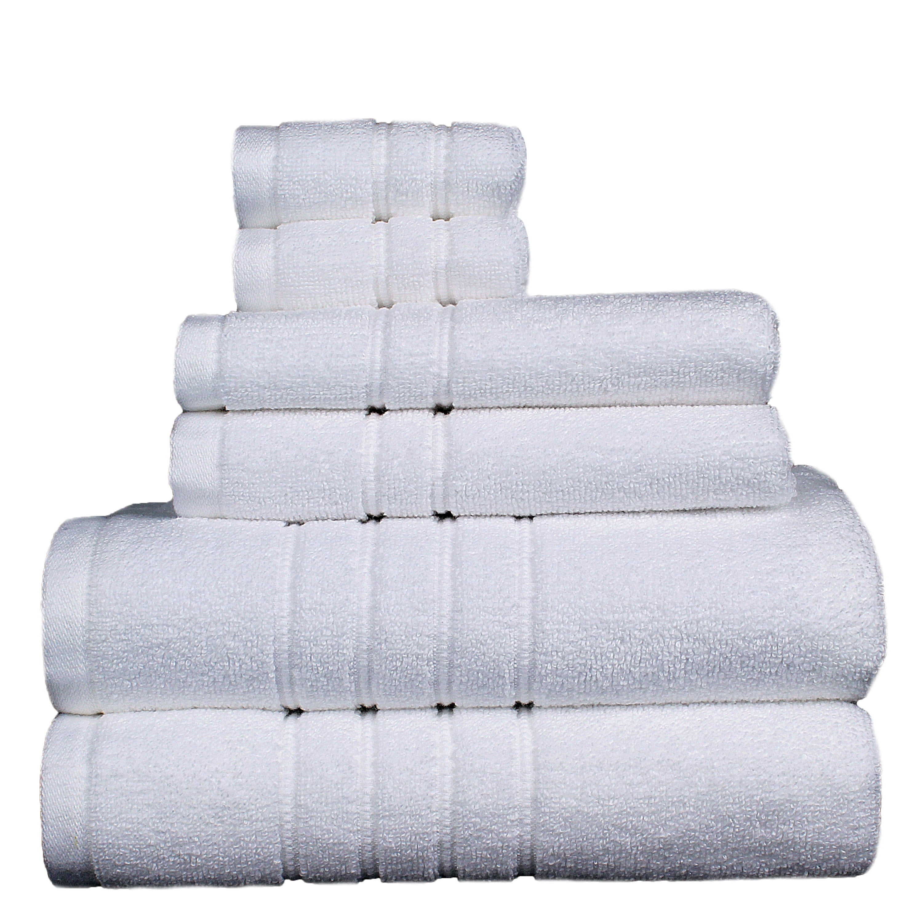 Wellness Hydration Solid 100% Cotton 550 GSM 6 Piece Bath Towel Set, Soft & Absorbent, Quick Dry, 2 Bath 27x54, 2 Hand 16x28, 2 Wash 13x13, White