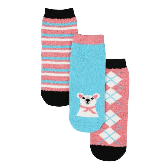 Girls Micro Cozy Character Socks, 3 Pack, Soft Plush Whimsical Pattern Socks, LT PINK, M/L