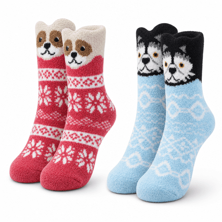 MUK LUKS Girls Socks, Micro Kids Crew Socks for Girls with Playful Ears and Plush Fabric, Red, S/M, 2 Pack