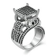 thumbnail image 1 of Micro Cubic Zirconia Pave Square Cocktail Ring Black, Fashion Wide Band Ice Out Hip Hop Ring for Women (Silver Color, Black CZ, Size 10), 1 of 7