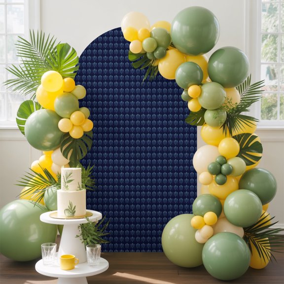 Micro Dot Arch Backdrop Cover, 4FT, Modern Minimalist Blue Tiny Floral Uniform Layout Spandex Arch Covers Double-Sided Backdrop for Wedding Birthday Party Photo Background Decoration